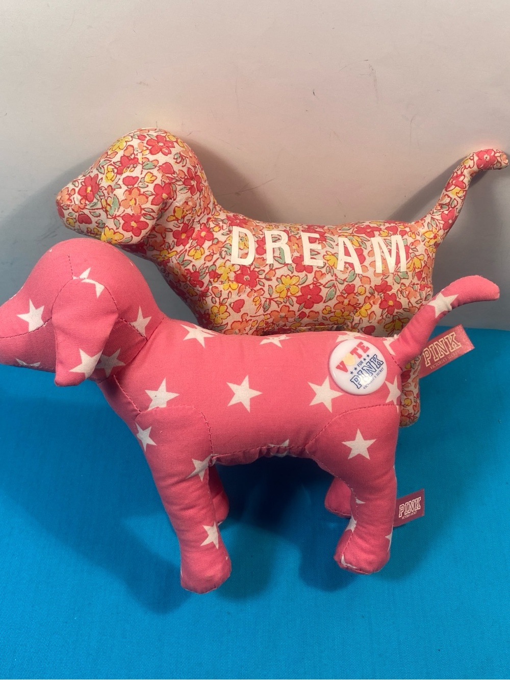 Victoria's Secret PINK Star & Floral Dachshund Plush Duo - Pink, Yellow, White